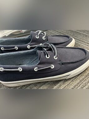 Tommy Hilfiger Navy Canvas Boat Shoes with White Accents